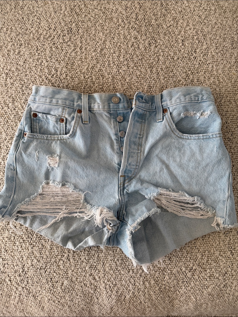 Levi's Light Blue Distressed Denim Jean Shorts